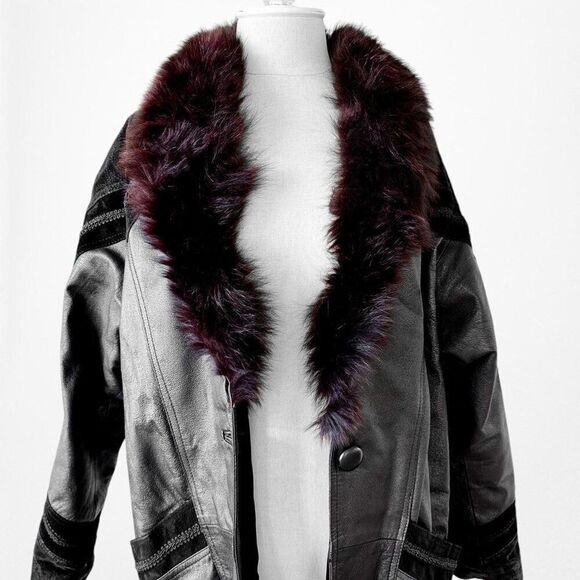 Vintage Y2K Black Leather Shoulder Padded Button Front Coat Jacket Size M - Picture 5 of 7